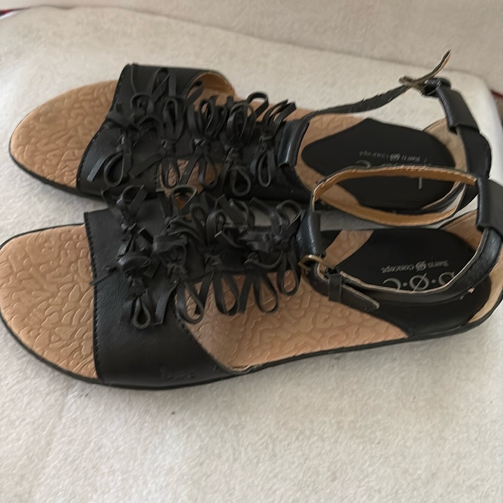 B. O. C. Milla black leather. Ankle strap buckle, great detail open toe sandal